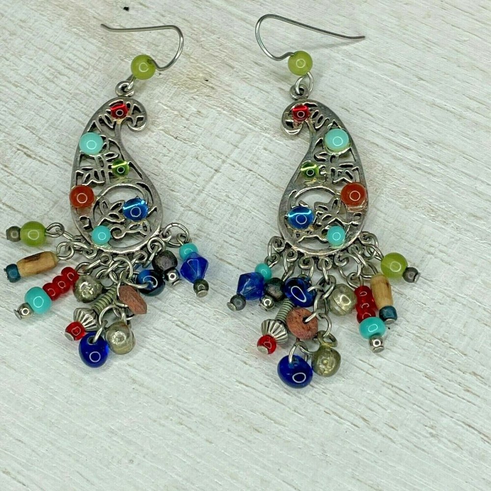 Womens Silver Tone Multicolor Stone Dangle Earring - image 2